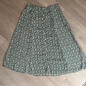 Floral Green, Midi A-Line Skirt